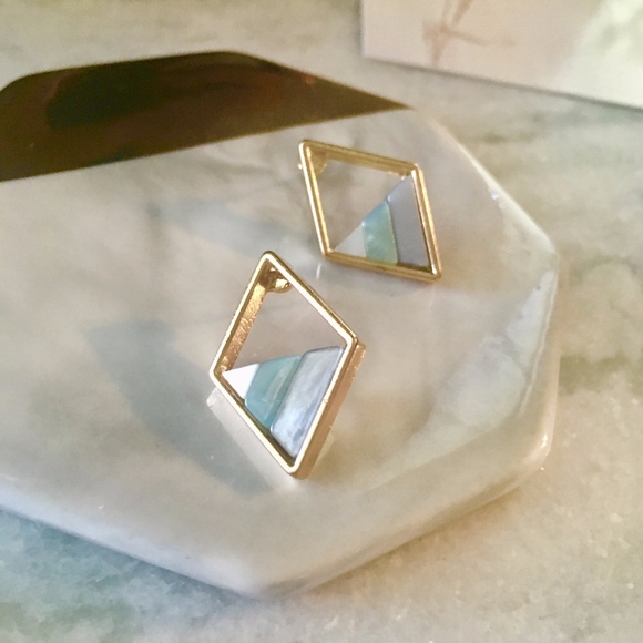 M Contrast Acrylic Tortoise Shell Bar Gold Earrings - Picture 9 of 9